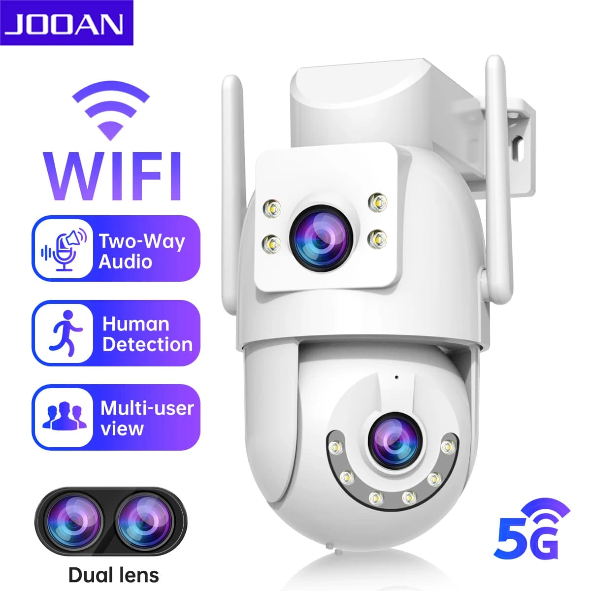 Caméra de surveillance extérieure PTZ IP WiFi HD 4K 5G, dispositif de sécurité sans fil, avec suivi automatique, 4MP